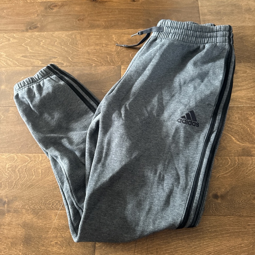 Adidas Men's Gray Sweatpants with Black Stripes